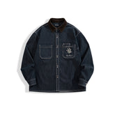Men's Embroidered Shirt with Corduroy Panels
